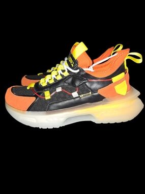 Mazino Titanium Black & Orange Sneakers with Neon Yellow Accents Men Size 8